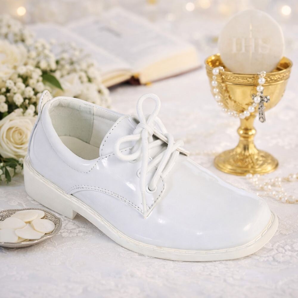 NEW Boy's Communion Dress Shoe - White/Patent Leather Square Toe -Size 3